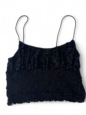 Urban Outfitters Black Smocked Velvet Top